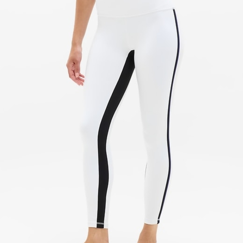 Women's Elation Ultra High Rise: White w/Black & Blue Stripe Leggings, Large New
